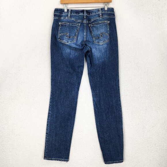 Silver Jeans Womens 32 Blue Mid Rise Boyfriend Dark Wash Stretch Casual Denim - Picture 7 of 12